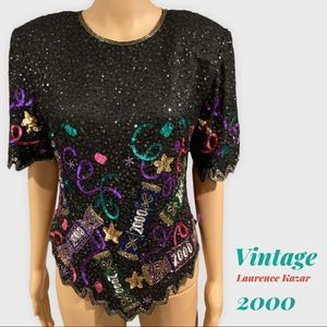 Vintage Laurence Kazar sequin millennial shirt 2000 Y2K size petite large